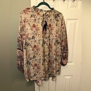 Cato Boho Floral Tie-Neck Blouse - Cream Multi